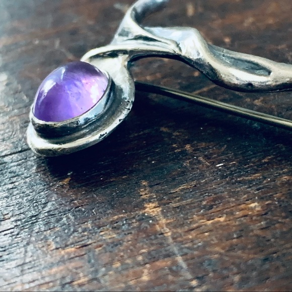 Vintage Sterling Silver Amethyst Calla Lily Floral Pin Brooch - Picture 11 of 13